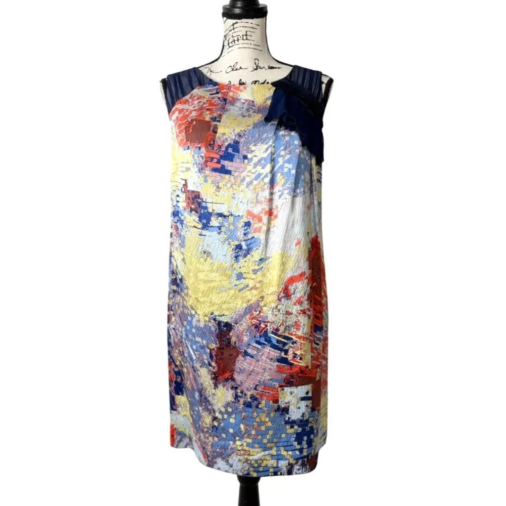 Hanii Y Womens Size IT 44 / US M Silk Dress Sleeveless Abstract Ocean Blue NEW - Picture 2 of 9